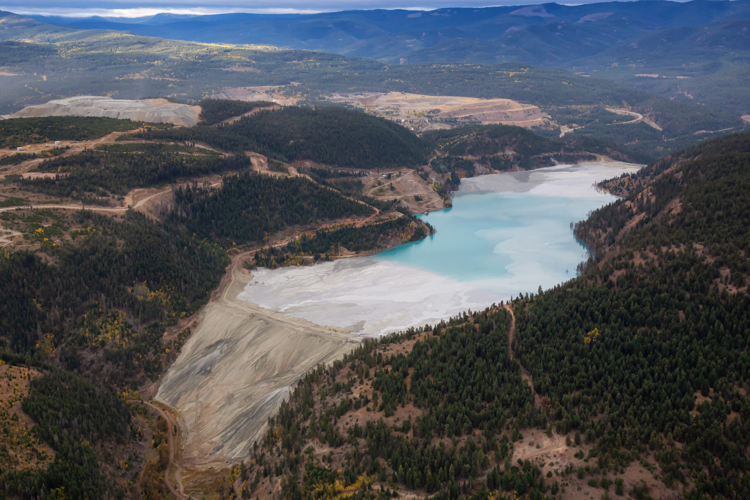 Aerial,View,Of,Copper,Mine,Tailing,Pond,In,The,Interior